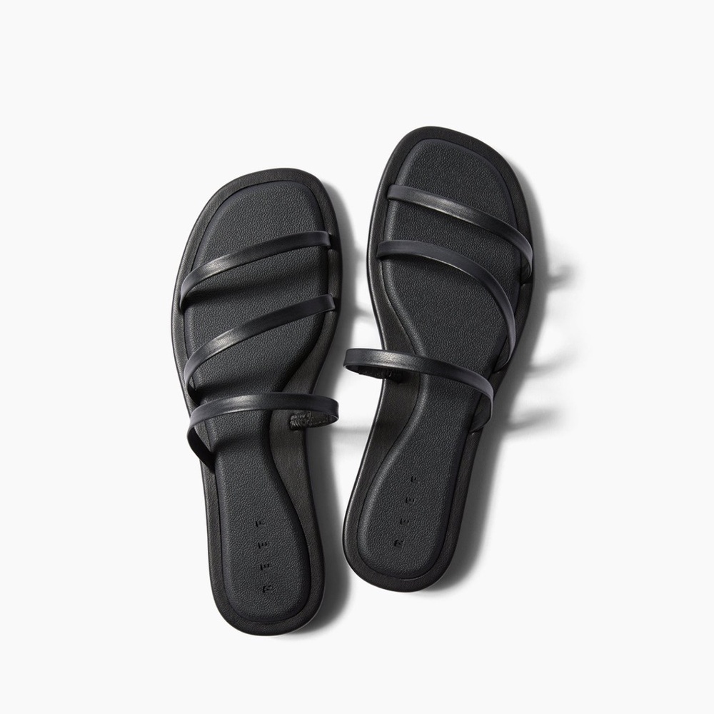Reef Black Triple-Strap Slide Sandals